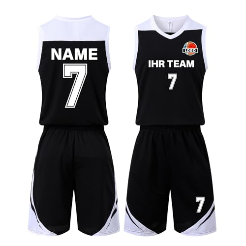 Benutzerdefiniert Basketball Trikot mit Eigenem Namen Kinder Nummer Team Logo Basketball Shirt & Short von HDSD