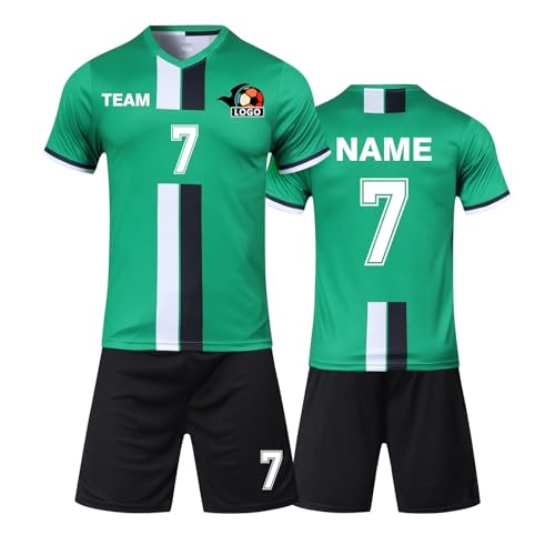 Benutzerdefiniert Fussball Trikot Kinder Set und Erwachsene Set Personifizieren Name Nummer Mannschaft Fussball Trikots Herren und Frauen (Kurz Grün) von HDSD