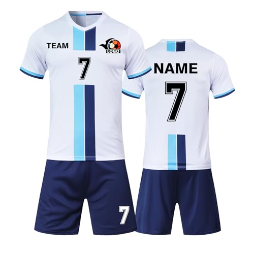 Benutzerdefiniert Fussball Trikot Kinder Set und Erwachsene Set Personifizieren Name Nummer Mannschaft Fussball Trikots Herren und Frauen (Kurz Weiß) von HDSD