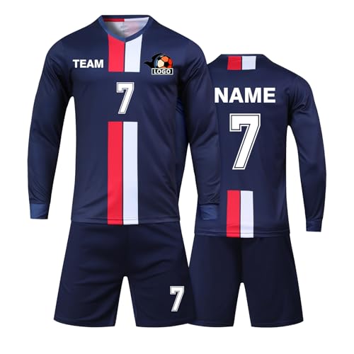 Benutzerdefiniert Fussball Trikot Kinder Set und Erwachsene Set Personifizieren Name Nummer Mannschaft Fussball Trikots Herren und Frauen (Langes Blau) von HDSD