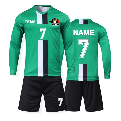 Benutzerdefiniert Fussball Trikot Kinder Set und Erwachsene Set Personifizieren Name Nummer Mannschaft Fussball Trikots Herren und Frauen (Langes Grün) von HDSD