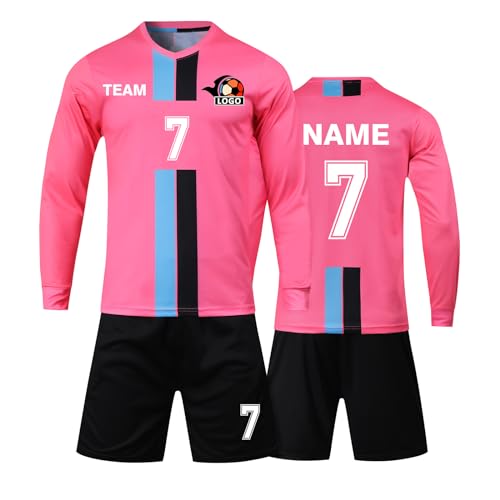 Benutzerdefiniert Fussball Trikot Kinder Set und Erwachsene Set Personifizieren Name Nummer Mannschaft Fussball Trikots Herren und Frauen (Langes Rosa) von HDSD