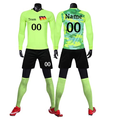 HDSD Benutzerdefiniert Trikot Jeder Name Nummer Team Logo Fußball Trikot Kinder Männer Jungen Personalisierte Fussball Trikot (Fluoreszierendes Grün lang) von HDSD