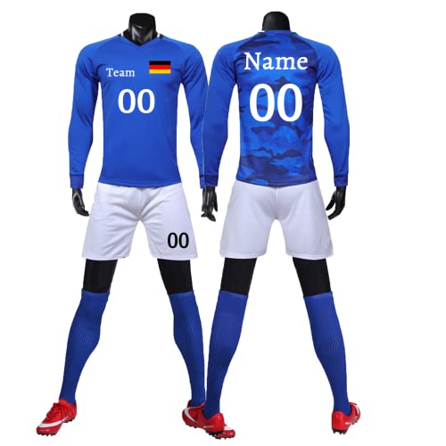 HDSD Benutzerdefiniert Trikot Jeder Name Nummer Team Logo Fußball Trikot Kinder Männer Jungen Personalisierte Fussball Trikot (Himmelblau lang) von HDSD