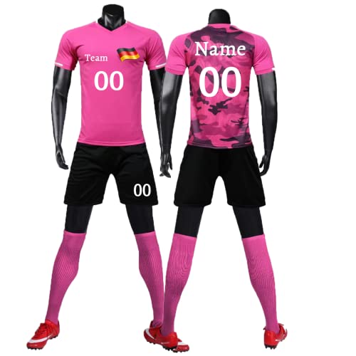 HDSD Benutzerdefiniert Trikot Jeder Name Nummer Team Logo Fußball Trikot Kinder Männer Jungen Personalisierte Fussball Trikot (Rosenrot) von HDSD