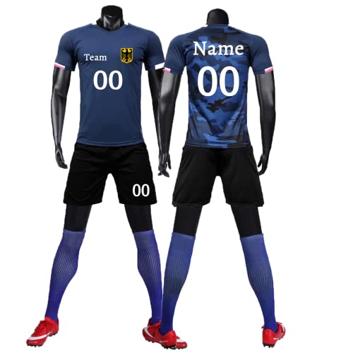 HDSD Benutzerdefiniert Trikot Jeder Name Nummer Team Logo Fußball Trikot Kinder Männer Jungen Personalisierte Fussball Trikot (Saphirblau) von HDSD