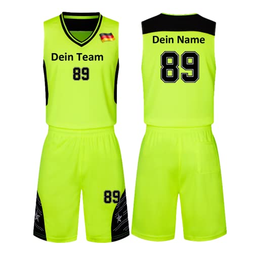 HDSD Benutzerdefiniert Trikot Kinder Erwachsene Basketball Jersey & Shorts 2 Teiliges Set Name Nummer Team Logo Personifizieren Basketball Trikots (Leuchtendes Grün) von HDSD