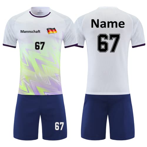 Personalisiertes Fussball Trikot Kinder Erwachsene Shirt & Shorts Set mit Nummer Name Team Logo Fußball Trikots (Weiß) von HDSD