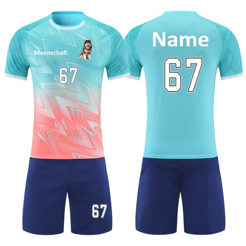 HDSD Personalisiertes Fussball Trikot Kinder Erwachsene Shirt & Shorts Set mit Nummer Name Team Logo Fußball Trikots (hellblau) von HDSD