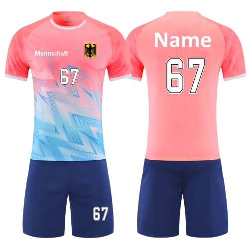 Personalisiertes Fussball Trikot Kinder Erwachsene Shirt & Shorts Set mit Nummer Name Team Logo Fußball Trikots (rosa) von HDSD