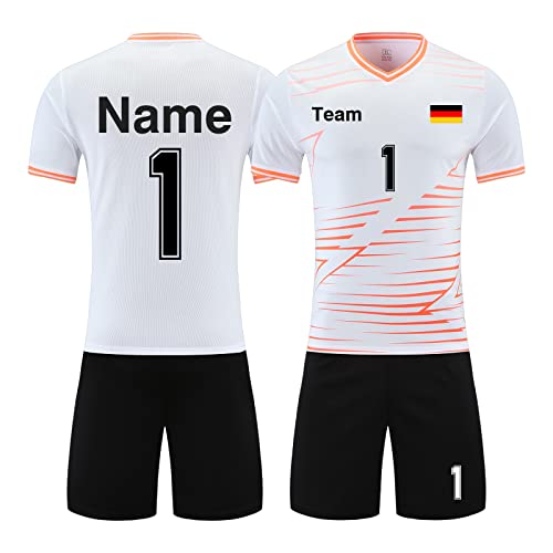 HDSD Personalisiertes Trikot Kinder Erwachsene Fussball Trikots & Shorts mit GRATIS Name + Nummer Team Logo Fußballtrikot (Weiß) von HDSD