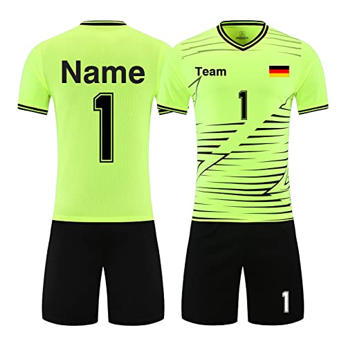 HDSD Personalisiertes Trikot Kinder Erwachsene Fussball Trikots & Shorts mit GRATIS Name + Nummer Team Logo Fußballtrikot (grün) von HDSD