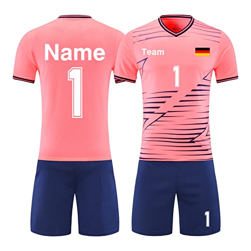 HDSD Personalisiertes Trikot Kinder Erwachsene Fussball Trikots & Shorts mit GRATIS Name + Nummer Team Logo Fußballtrikot (rosa) von HDSD