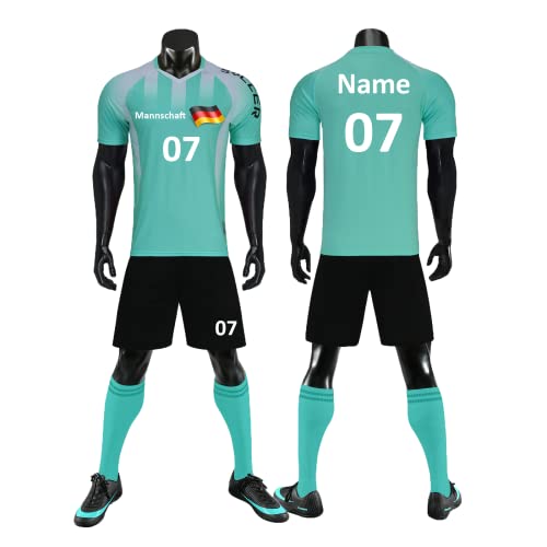 HDSD Personifizieren Fußball Trikot Kinder Erwachsene Heim-/Auswärtstrikot Kurzarmtrikot Shorts Set mit Namen Nummer Team Logo (hellgrün) von HDSD