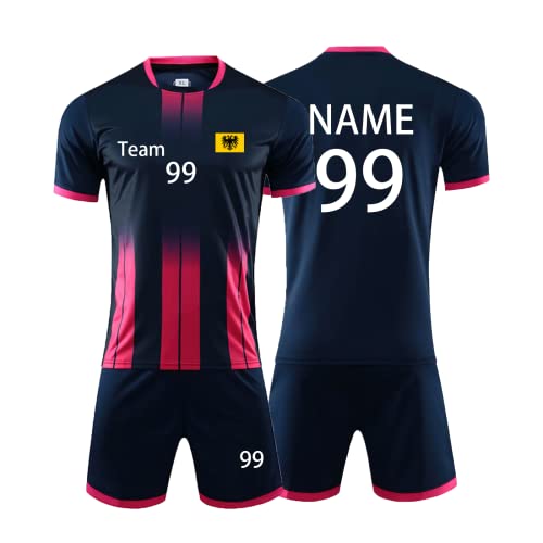 Personifizieren Fussball Trikot Kinder Erwachsene Hemd & Kurze Set mit Nummer Name Team Logo Fußball Trikot (Saphirblau) von HDSD