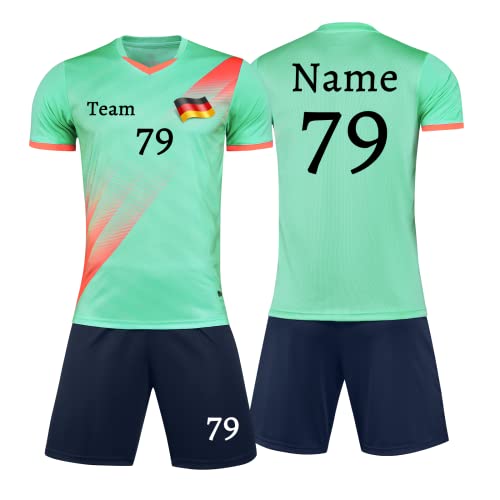 Personifizieren Fußball Trikot Kinder Jungs mit Namen Nummber Team Logo Home Auswärts Trikot with Sponsor T-Shirt (Grün) von HDSD