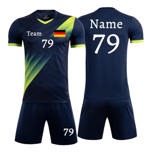 Personifizieren Fußball Trikot Kinder Jungs mit Namen Nummber Team Logo Home Auswärts Trikot with Sponsor T-Shirt (Saphirblau) von HDSD