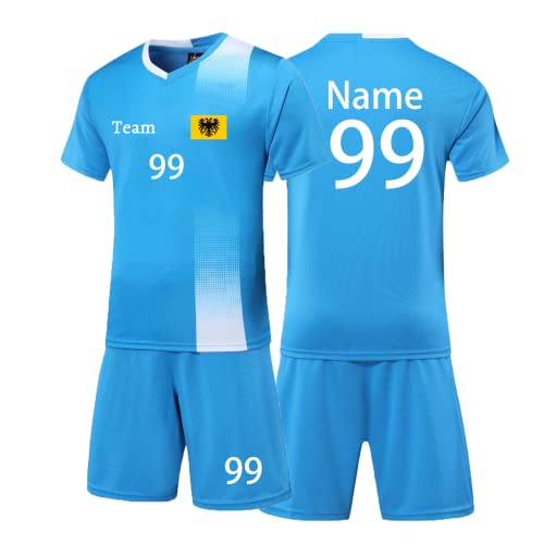 HDSD Personifizieren Trikot Kinder Erwachsene Shirt und Short mit Name Team Nummer Logo - Fussballtrikot Jungs Mädchen (Himmelblau) von HDSD