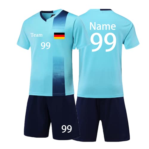 HDSD Personifizieren Trikot Kinder Erwachsene Shirt und Short mit Name Team Nummer Logo - Fussballtrikot Jungs Mädchen (hellblau) von HDSD