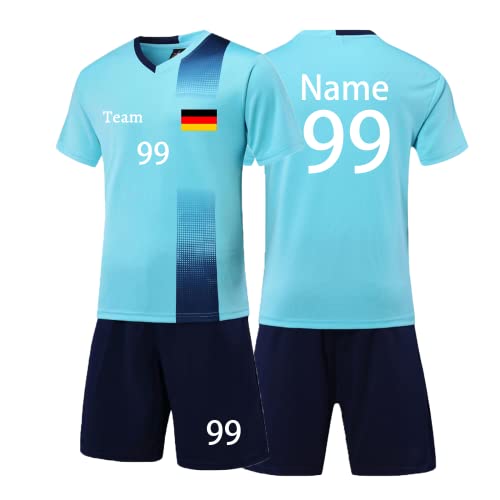 Personifizieren Trikot Kinder Erwachsene Shirt und Short mit Name Team Nummer Logo - Fussballtrikot Jungs Mädchen (hellblau) von HDSD
