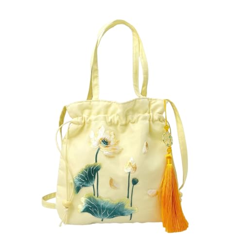 Chinesische Hanfu inspirierte Umhängetasche – bestickte Schultertasche aus Seidensatin mit Quaste und Geheimtasche(A16) von HDSDVNON