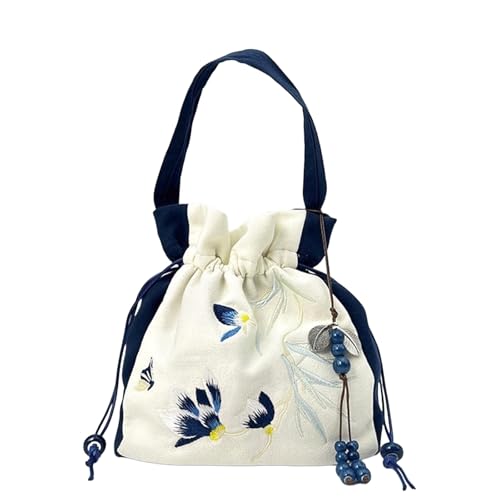 Chinesische Hanfu inspirierte Umhängetasche – bestickte Schultertasche aus Seidensatin mit Quaste und Geheimtasche(A2) von HDSDVNON