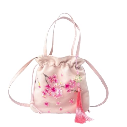 Chinesische Hanfu inspirierte Umhängetasche – bestickte Schultertasche aus Seidensatin mit Quaste und Geheimtasche(A20) von HDSDVNON