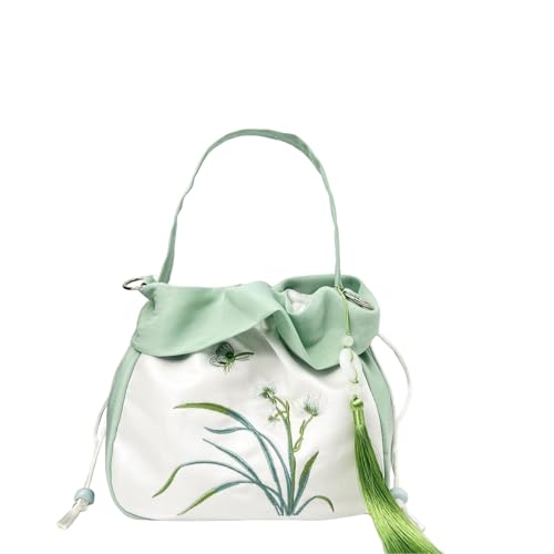 Chinesische Hanfu inspirierte Umhängetasche – bestickte Schultertasche aus Seidensatin mit Quaste und Geheimtasche(A24) von HDSDVNON