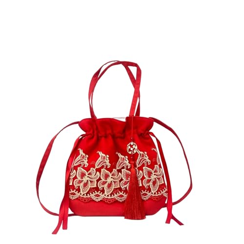 Chinesische Hanfu inspirierte Umhängetasche – bestickte Schultertasche aus Seidensatin mit Quaste und Geheimtasche(A30) von HDSDVNON