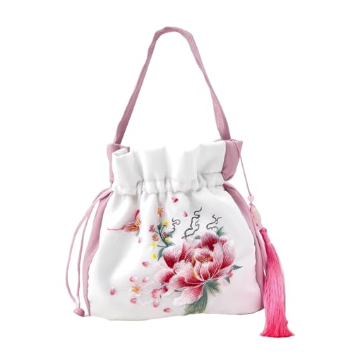 Chinesische Hanfu inspirierte Umhängetasche – bestickte Schultertasche aus Seidensatin mit Quaste und Geheimtasche(A41) von HDSDVNON