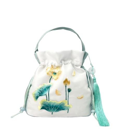 Chinesische Hanfu inspirierte Umhängetasche – bestickte Schultertasche aus Seidensatin mit Quaste und Geheimtasche(A42) von HDSDVNON