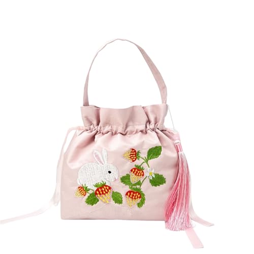 Chinesische Hanfu inspirierte Umhängetasche – bestickte Schultertasche aus Seidensatin mit Quaste und Geheimtasche(A46) von HDSDVNON