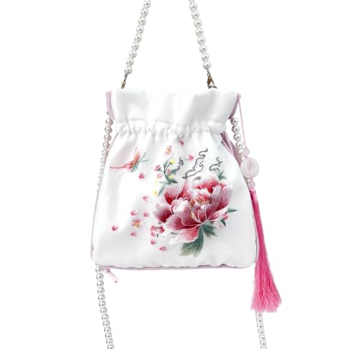 Chinesische Hanfu inspirierte Umhängetasche – bestickte Schultertasche aus Seidensatin mit Quaste und Geheimtasche(A48) von HDSDVNON