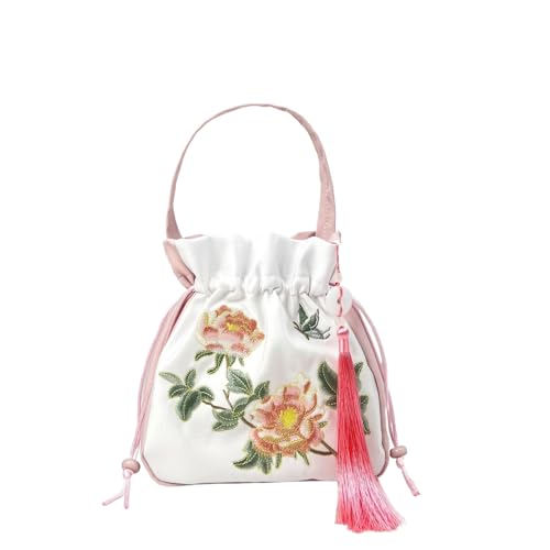 Chinesische Hanfu inspirierte Umhängetasche – bestickte Schultertasche aus Seidensatin mit Quaste und Geheimtasche(A8) von HDSDVNON