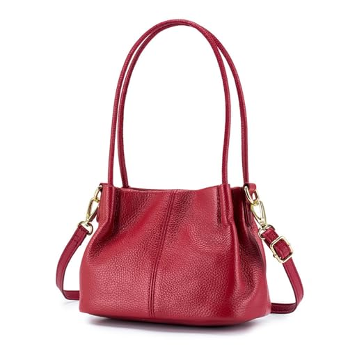 Europäische Vintage-Umhängetasche aus Leder for Damen – Geräumige Schultertasche mit Magnetverschluss, Mehreren Taschen und Vintage-Design(WineRed) von HDSDVNON