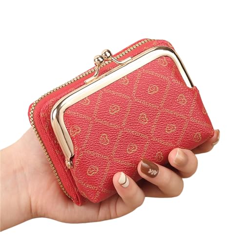 HDSDVNON Große Damenbrieftasche mit geometrischem Aufdruck, RFID-Schutz und Mehreren Kartenfächern, Retro-Geldbörse(Red) von HDSDVNON