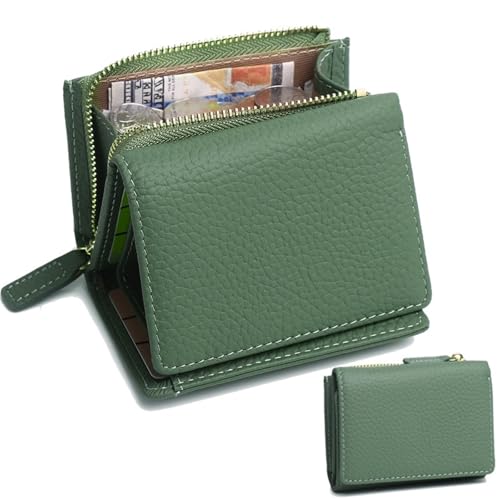 HDSDVNON Kurze Damen-Geldbörse aus Leder mit Reißverschluss, Diebstahlschutz-Kartenhalter aus Vollrindleder, minimalistische Umhängetasche for den täglichen Gebrauch(Avocado Green) von HDSDVNON
