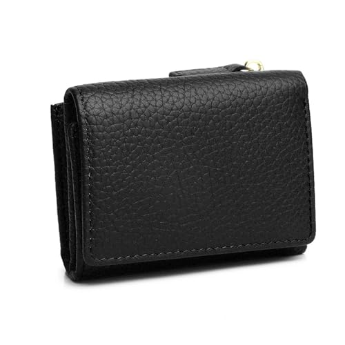 HDSDVNON Kurze Damen-Geldbörse aus Leder mit Reißverschluss, Diebstahlschutz-Kartenhalter aus Vollrindleder, minimalistische Umhängetasche for den täglichen Gebrauch(Black) von HDSDVNON