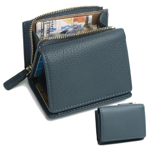 HDSDVNON Kurze Damen-Geldbörse aus Leder mit Reißverschluss, Diebstahlschutz-Kartenhalter aus Vollrindleder, minimalistische Umhängetasche for den täglichen Gebrauch(Royal Blue) von HDSDVNON