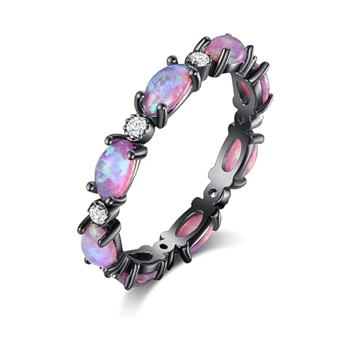 HDSDVNON Ovaler Opalring – 8 mm Mehrfarbig schillernder Sterlingsilber-Schmuck, langlebiger handgefertigter Edelsteinring for Frauen(Purple_9) von HDSDVNON