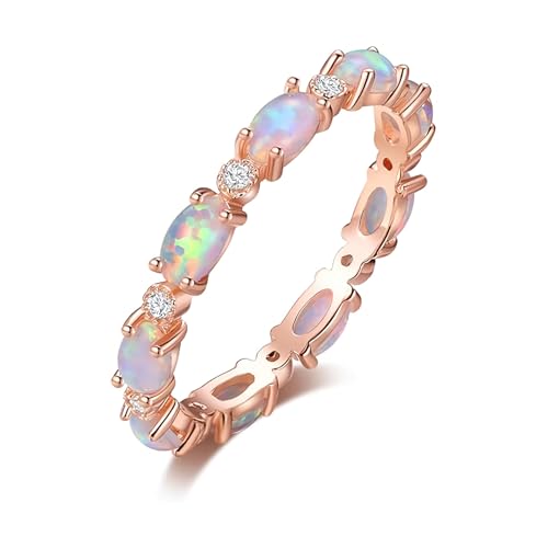 HDSDVNON Ovaler Opalring – 8 mm Mehrfarbig schillernder Sterlingsilber-Schmuck, langlebiger handgefertigter Edelsteinring for Frauen(White_10) von HDSDVNON