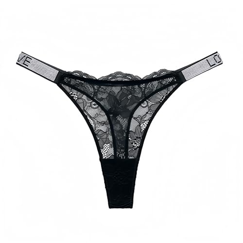 HDSDVNON Strassbesetzte Spitzenstrings For Damen – Niedrig Sitzende Mikrounterwäsche Mit Zarten Floralen Akzenten(Black,M) von HDSDVNON