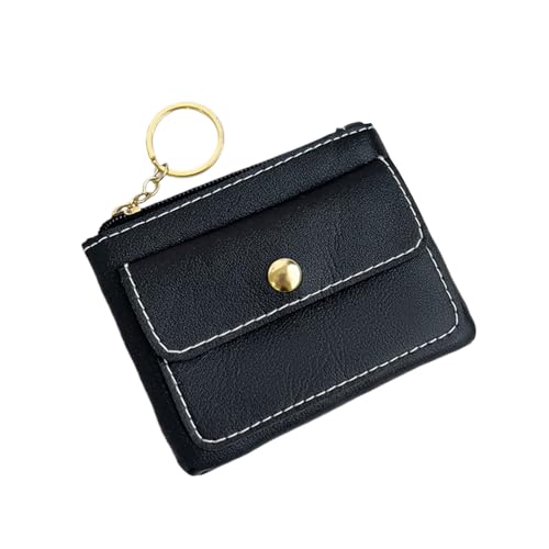 HDSDVNON Süß genähte Schlüsselanhänger-Münztasche – kompakte PU-Geldbörse mit Außentasche, passende Mini-Geldbörse for das Wesentliche des täglichen Bedarfs(Black) von HDSDVNON