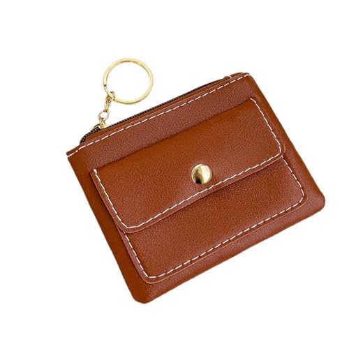 HDSDVNON Süß genähte Schlüsselanhänger-Münztasche – kompakte PU-Geldbörse mit Außentasche, passende Mini-Geldbörse for das Wesentliche des täglichen Bedarfs(Coffee) von HDSDVNON
