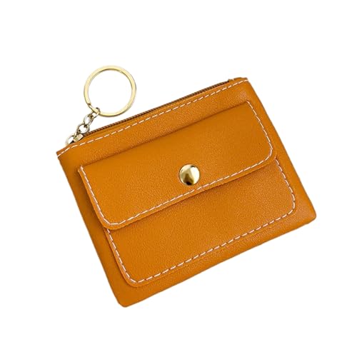 HDSDVNON Süß genähte Schlüsselanhänger-Münztasche – kompakte PU-Geldbörse mit Außentasche, passende Mini-Geldbörse for das Wesentliche des täglichen Bedarfs(Orange) von HDSDVNON