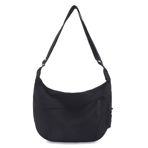 Nylon-Umhängetasche mit Knödelmotiv – Mittelgroße Damen-Umhängetasche mit Mehreren Taschen | 8 Farben erhältlich(Black) von HDSDVNON