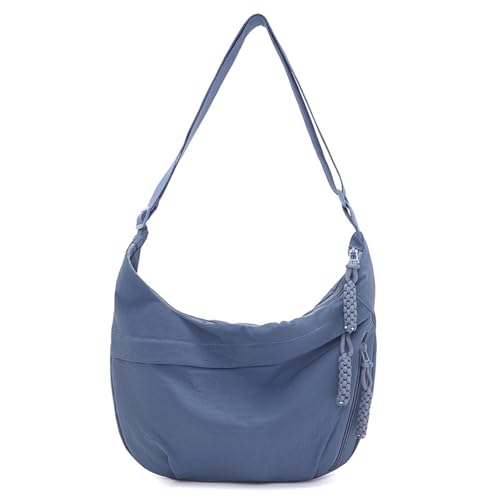 Nylon-Umhängetasche mit Knödelmotiv – Mittelgroße Damen-Umhängetasche mit Mehreren Taschen | 8 Farben erhältlich(Lakeblue) von HDSDVNON