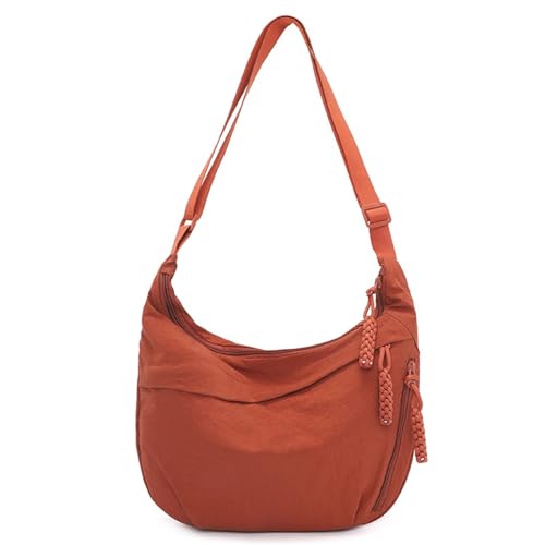 Nylon-Umhängetasche mit Knödelmotiv – Mittelgroße Damen-Umhängetasche mit Mehreren Taschen | 8 Farben erhältlich(Orange) von HDSDVNON