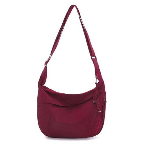 Nylon-Umhängetasche mit Knödelmotiv – Mittelgroße Damen-Umhängetasche mit Mehreren Taschen | 8 Farben erhältlich(WineRed) von HDSDVNON