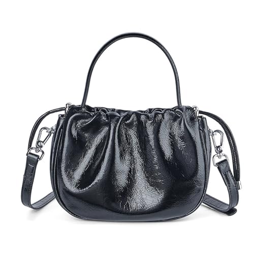 Umhängetasche aus hochwertigem Rindsleder der ersten Schicht – Elegantes Plissee-Design mit Knisterstruktur, vielseitige Schultertasche for Damen(Black) von HDSDVNON